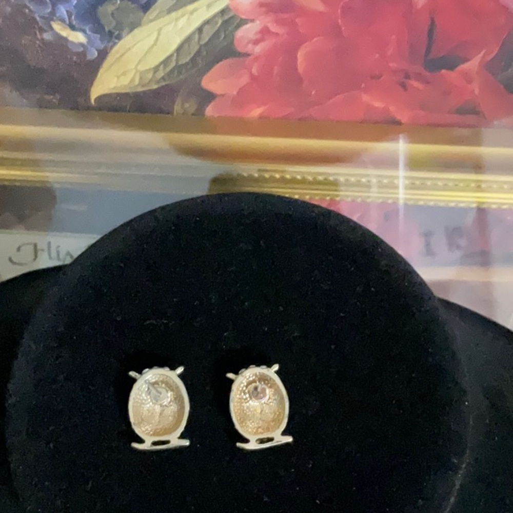 HP!! 🎉💃 Owl rhinestone and onyx earrings. Vintage. Small more like studs. - Picture 2 of 5
